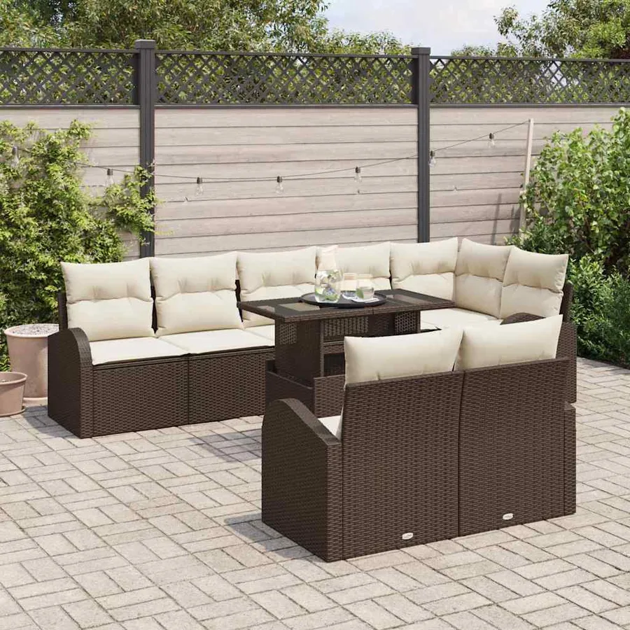 Ensemble de canapé de jardin 9 pcs Marron Poly rotin - 3