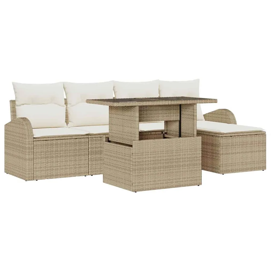 Ensemble de canapé de jardin 6 pcs Beige Poly rotin - 2