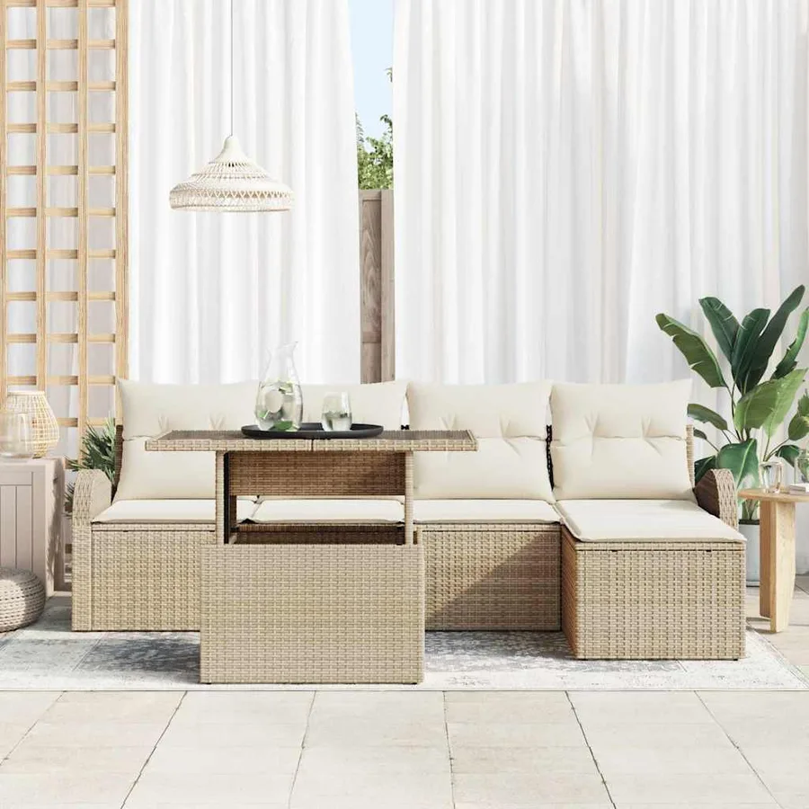 Ensemble de canapé de jardin 6 pcs Beige Poly rotin - 3