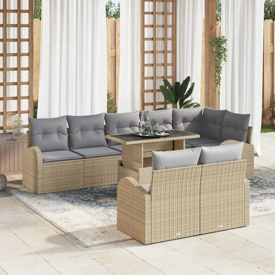 Ensemble de canapé de jardin 9 pcs Beige Poly rotin