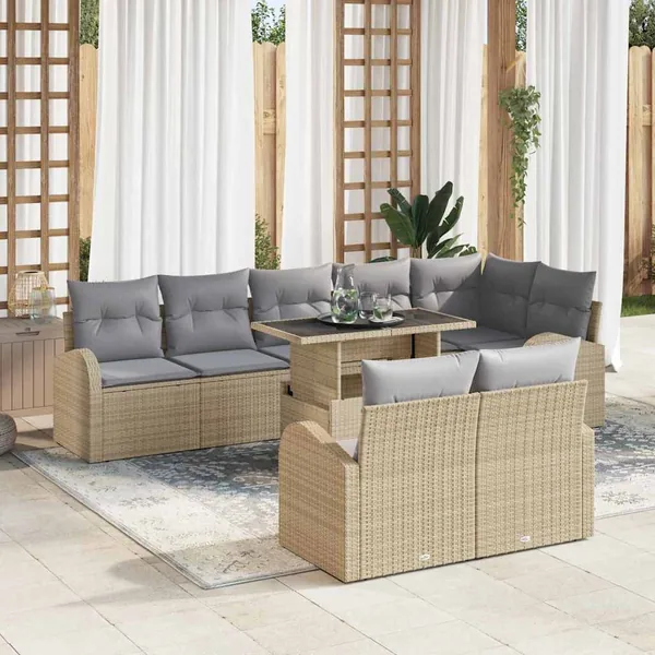 Ensemble de canapé de jardin 9 pcs Beige Poly rotin