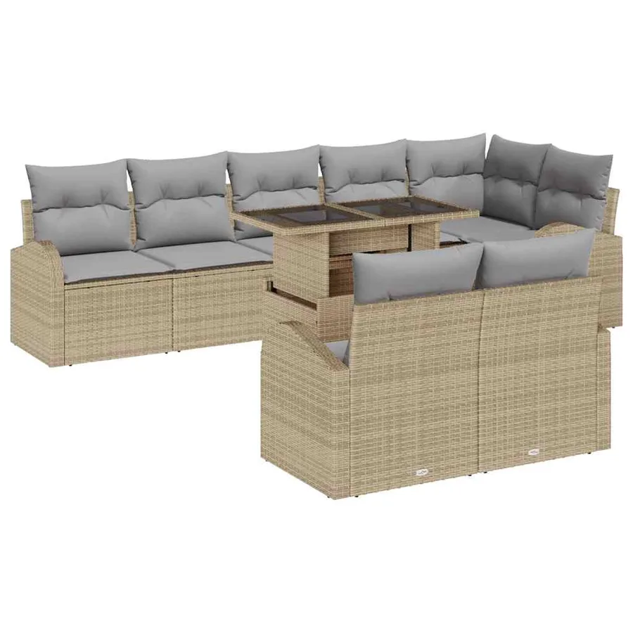 Ensemble de canapé de jardin 9 pcs Beige Poly rotin - 2