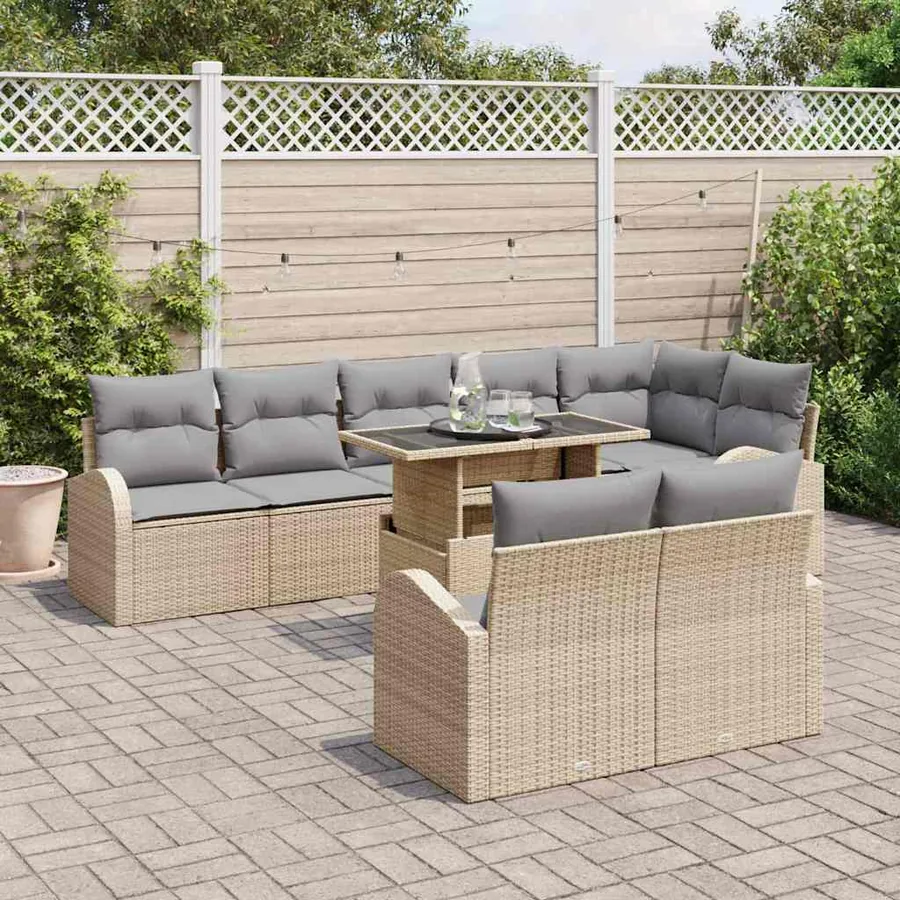 Ensemble de canapé de jardin 9 pcs Beige Poly rotin - 3