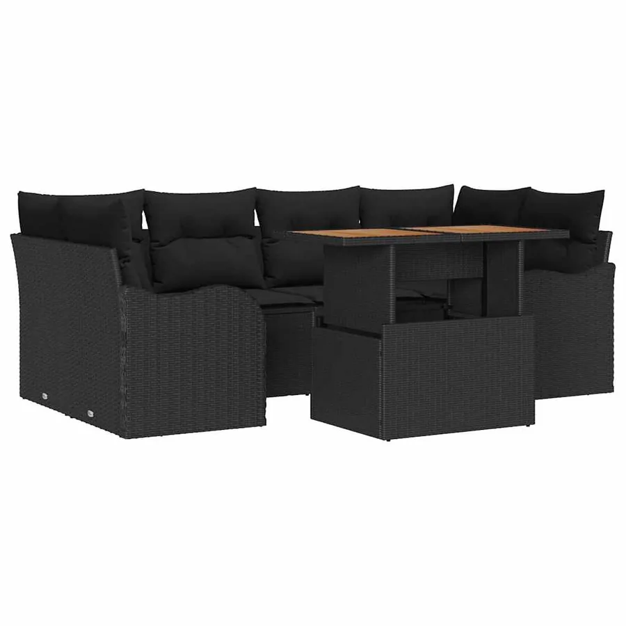 Ensemble de canapé de jardin 7 pcs Noir Poly rotin - 2