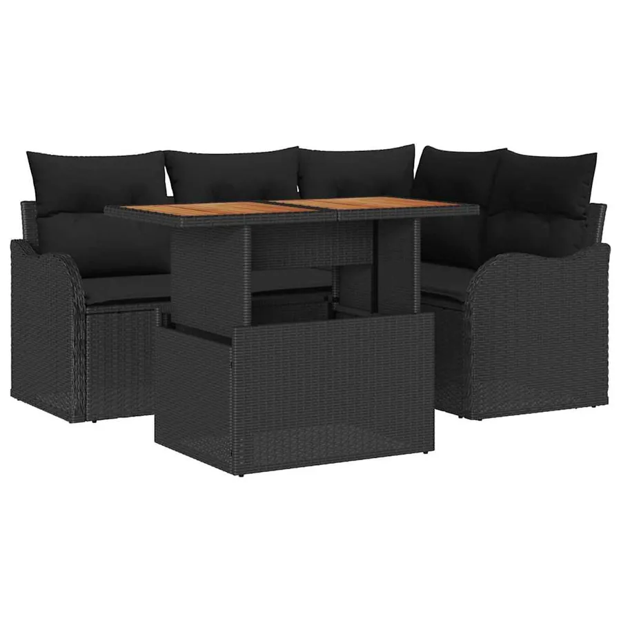 Ensemble de canapé de jardin 5 pcs Noir Poly rotin - 2