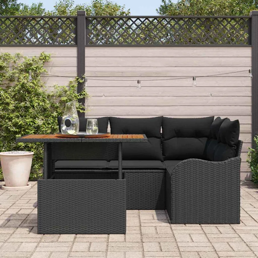 Ensemble de canapé de jardin 5 pcs Noir Poly rotin - 3