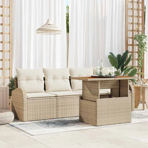 Ensemble de canapé de jardin 5 pcs Beige Poly rotin
