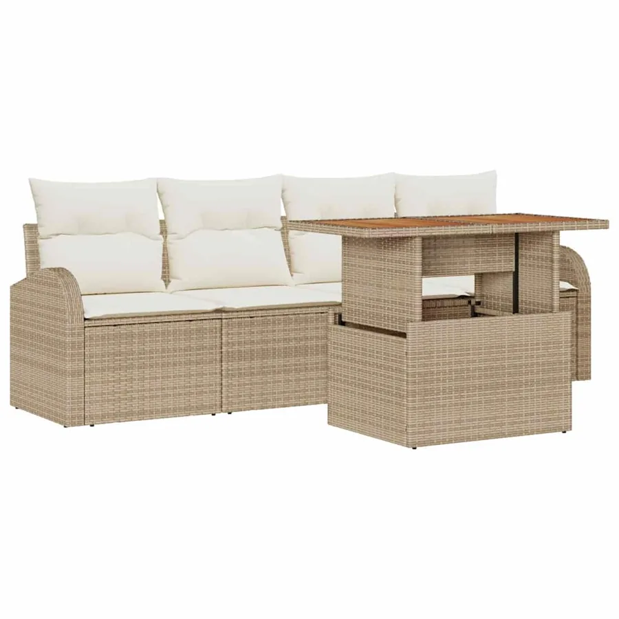 Ensemble de canapé de jardin 5 pcs Beige Poly rotin - 2