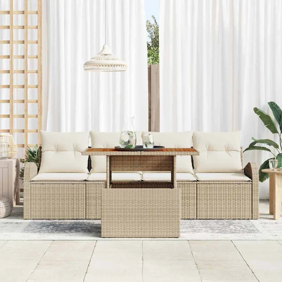 Ensemble de canapé de jardin 5 pcs Beige Poly rotin - 3
