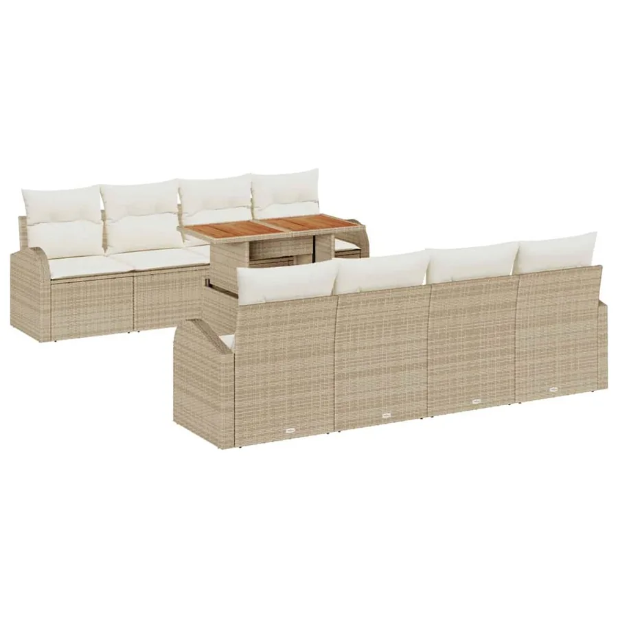 Ensemble de canapé de jardin 9 pcs Beige Poly rotin - 2