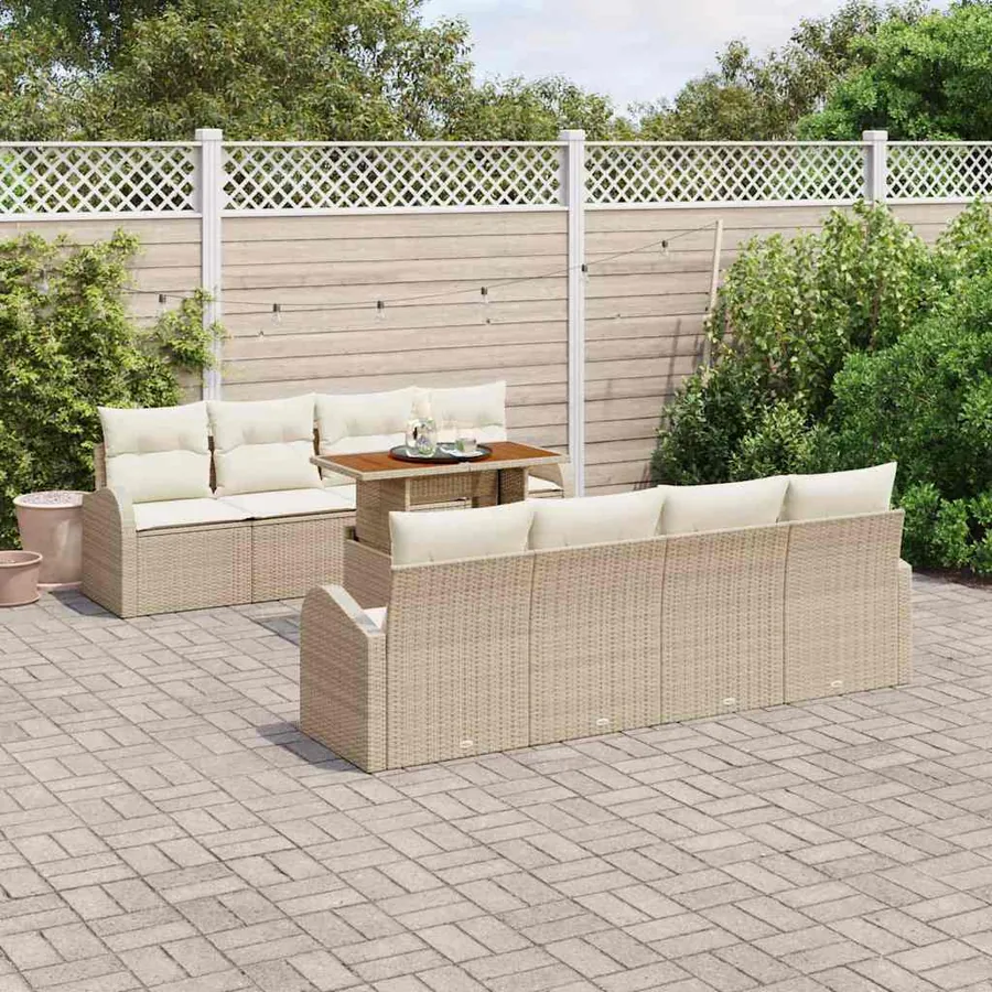 Ensemble de canapé de jardin 9 pcs Beige Poly rotin - 3
