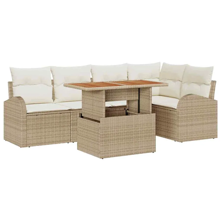 Ensemble de canapé de jardin 6 pcs Beige Poly rotin - 2