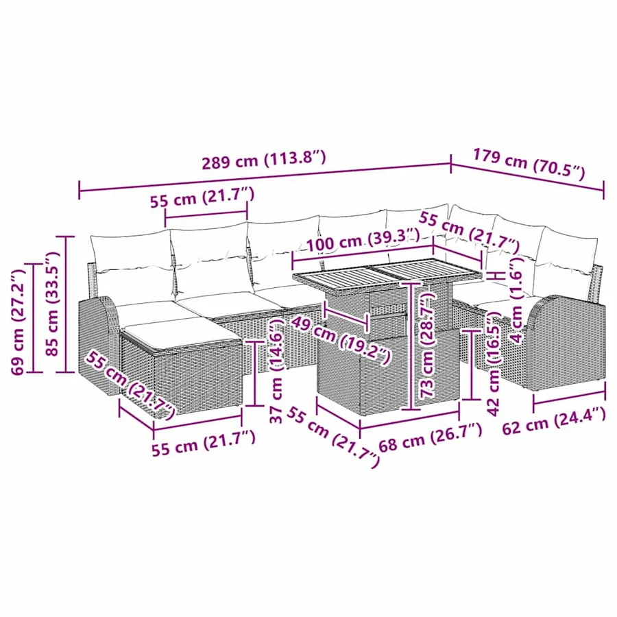 Ensemble de canapé de jardin 9 pcs Beige Poly rotin - 17