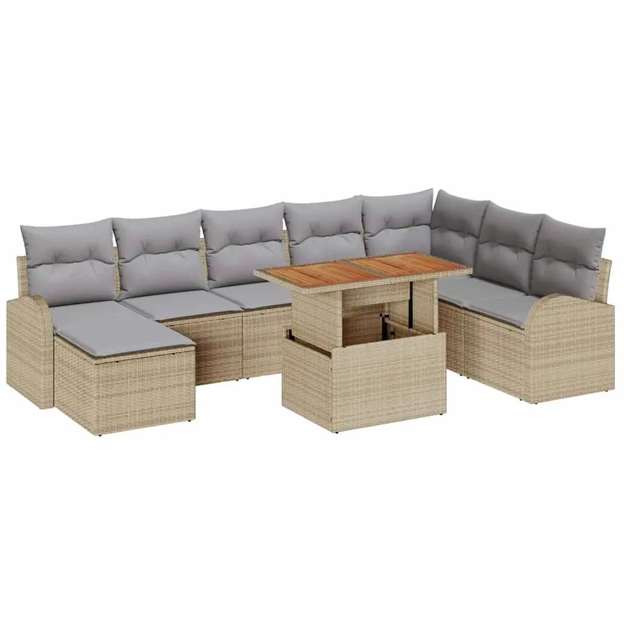 Ensemble de canapé de jardin 9 pcs Beige Poly rotin - 2