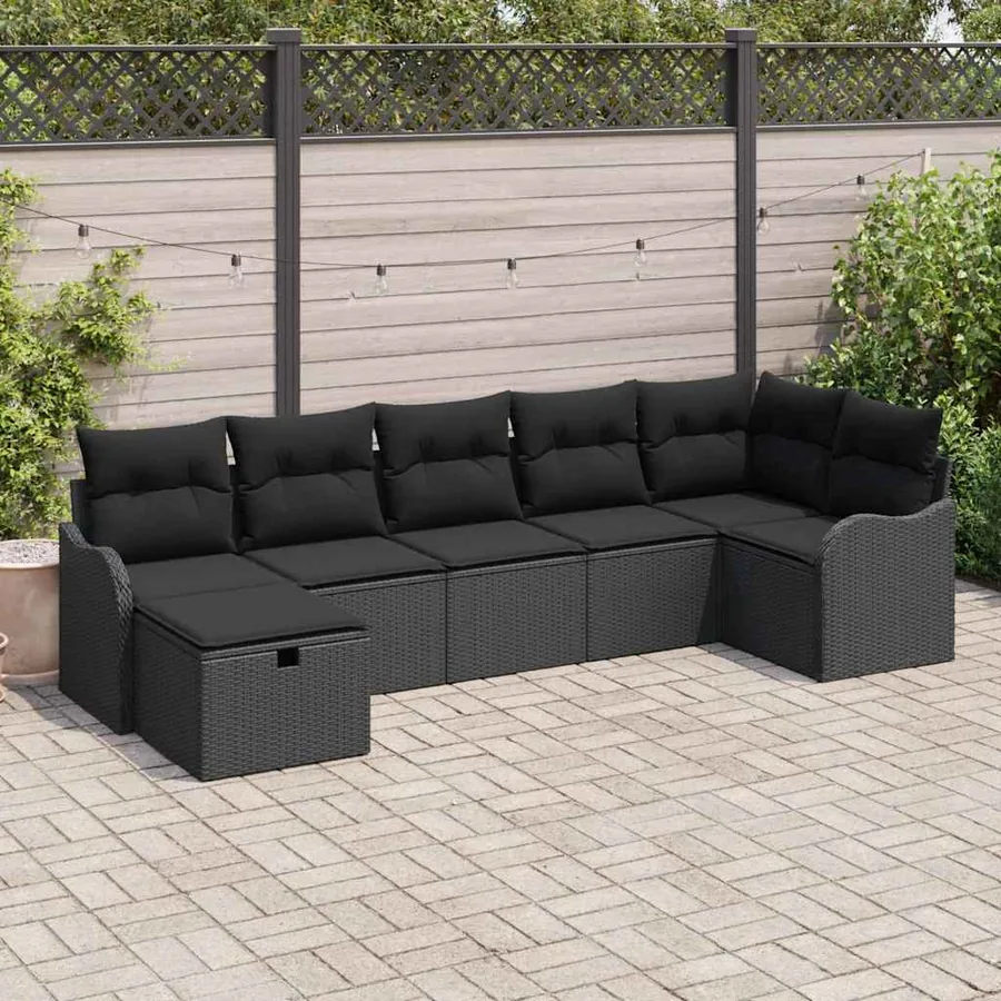 Ensemble de canapé de jardin avec coussin 7 pcs Noir Poly rotin