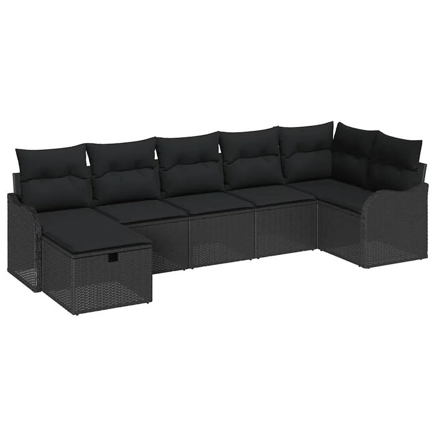 Ensemble de canapé de jardin avec coussin 7 pcs Noir Poly rotin - 2