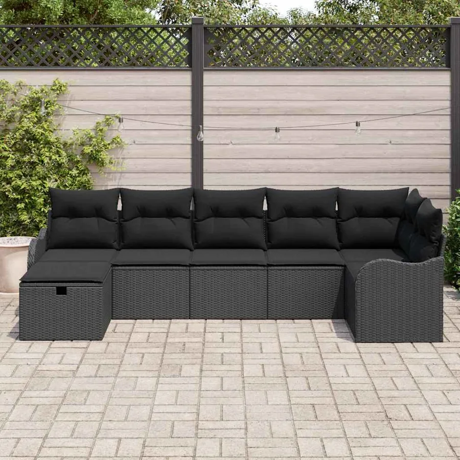 Ensemble de canapé de jardin avec coussin 7 pcs Noir Poly rotin - 3