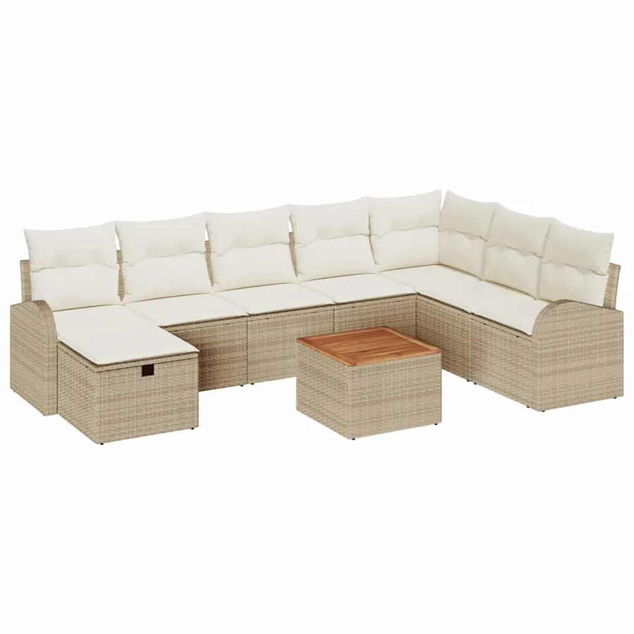 Ensemble de canapé de jardin 9 pcs Beige Poly rotin - 2