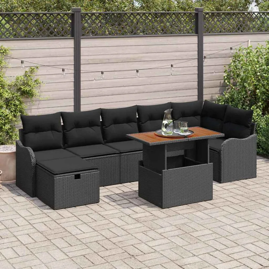Ensemble de canapé de jardin 8 pcs Noir Poly rotin