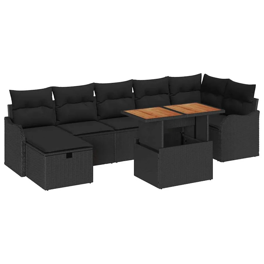 Ensemble de canapé de jardin 8 pcs Noir Poly rotin - 2