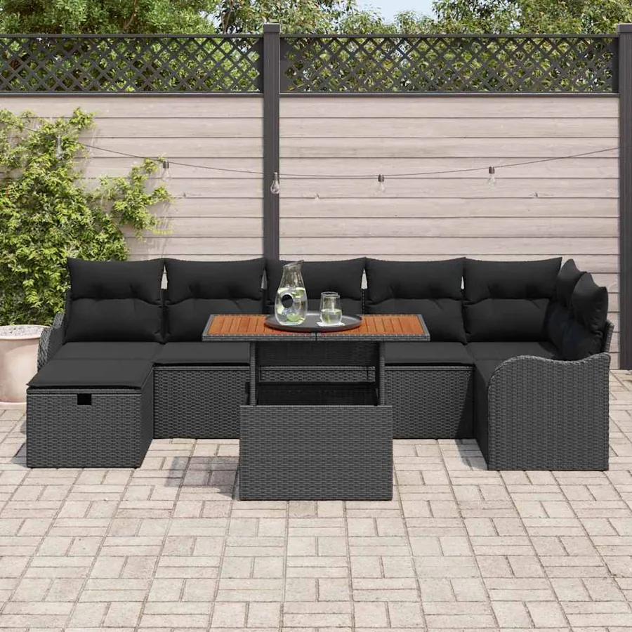 Ensemble de canapé de jardin 8 pcs Noir Poly rotin - 3