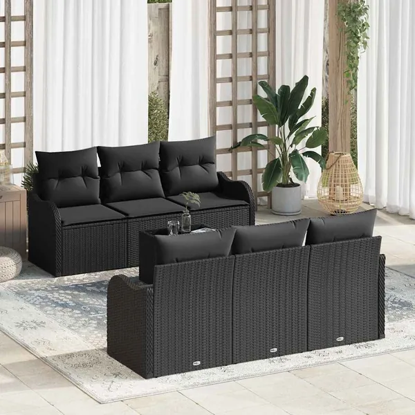 Ensemble de canapé de jardin avec coussin 7 pcs Noir
