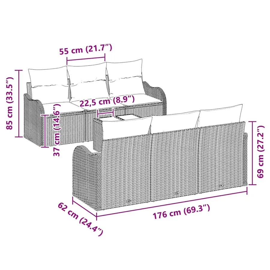 Ensemble de canapé de jardin avec coussin 7 pcs Noir - 11