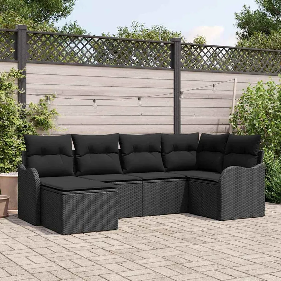 Ensemble de canapé de jardin avec coussin 6 pcs Noir Poly rotin