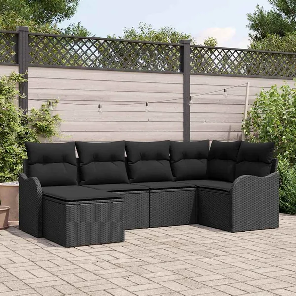 Ensemble de canapé de jardin avec coussin 6 pcs Noir Poly rotin