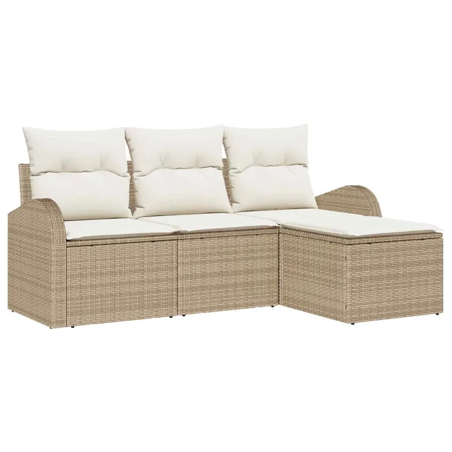 Ensemble de Canapés avec coussin 4 pcs Beige et blanc polyrotin - 2