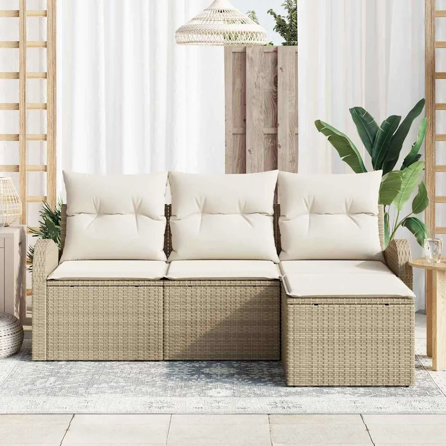 Ensemble de Canapés avec coussin 4 pcs Beige et blanc polyrotin - 3