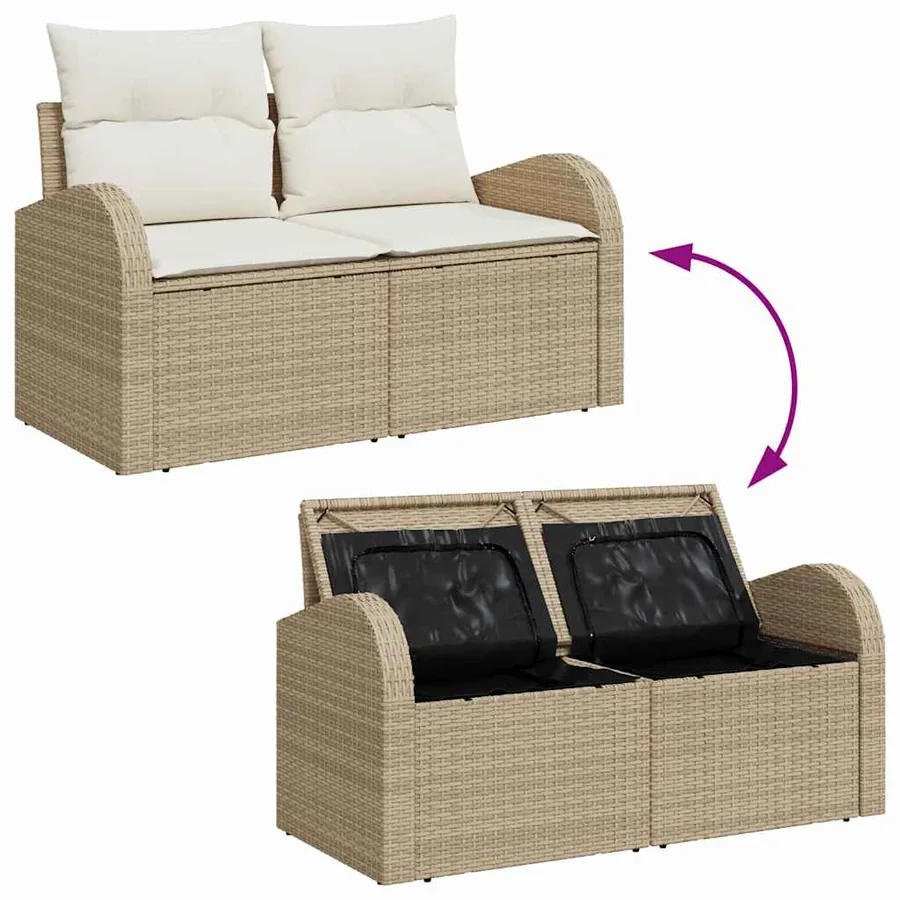 Ensemble de Canapés avec coussin 4 pcs Beige et blanc polyrotin - 9