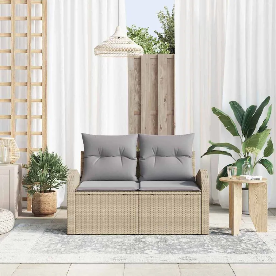 Canapé de jardin avec coussin Beige 124 x 62 x 69cm polyrotin - 3