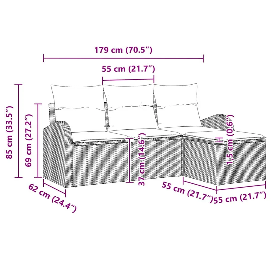Ensemble de Canapés 4 pcs Marron et blanc polyrotin - 12