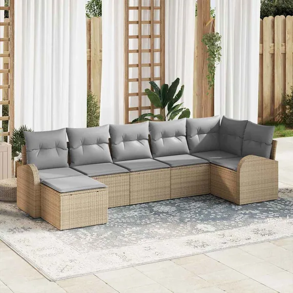 Ensemble de Canapés avec coussin 7 pcs Beige polyrotin
