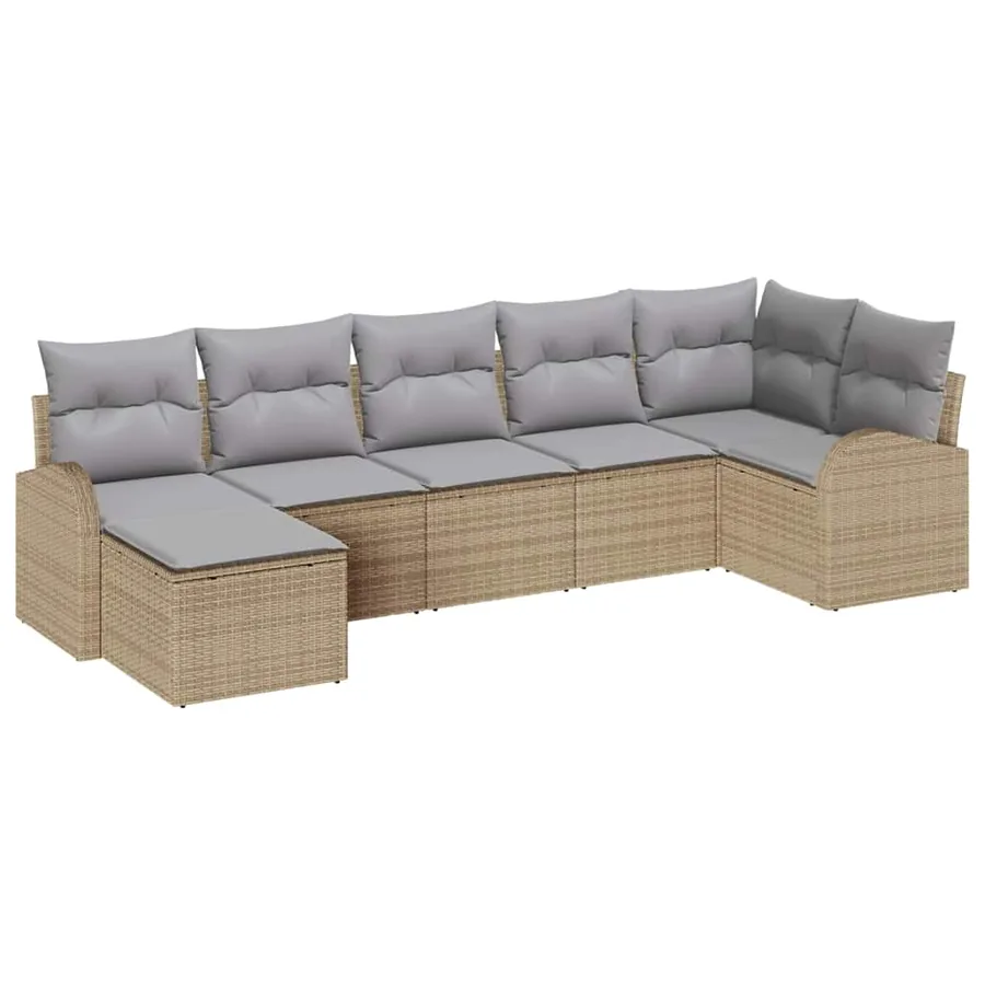 Ensemble de Canapés avec coussin 7 pcs Beige polyrotin - 2
