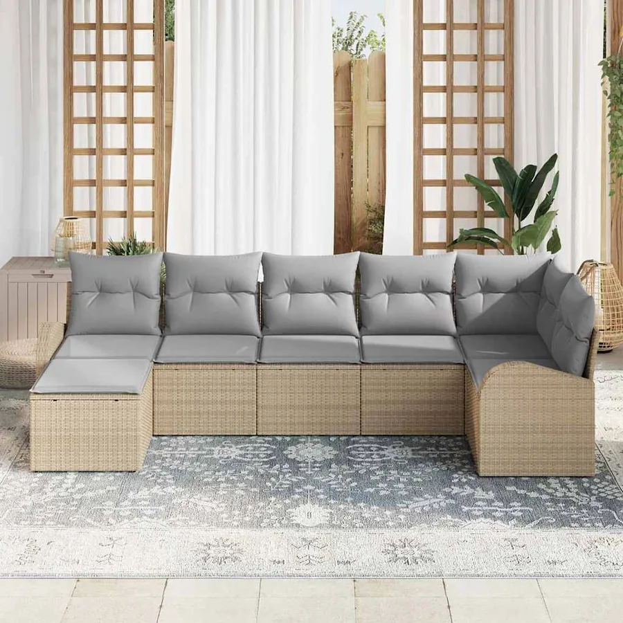 Ensemble de Canapés avec coussin 7 pcs Beige polyrotin - 3