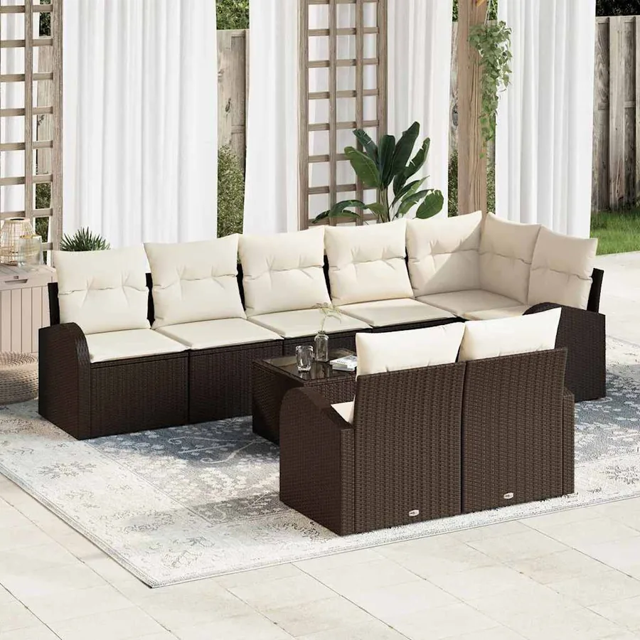 Ensemble de canapé de jardin 9 pcs Marron et blanc polyrotin