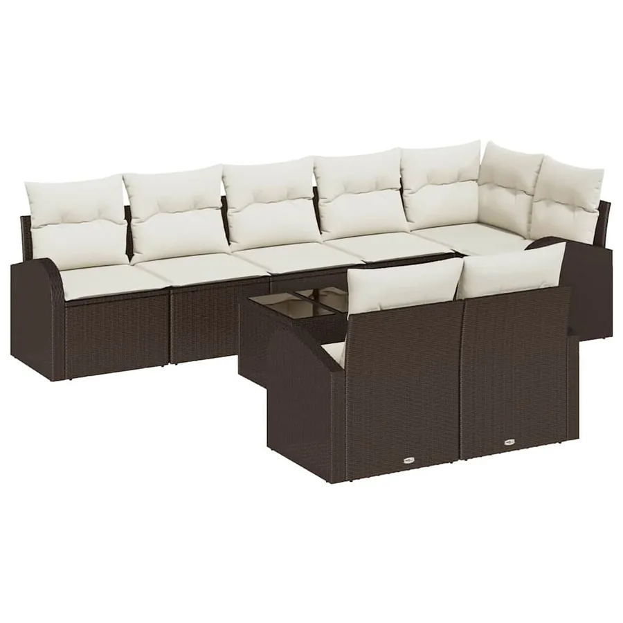 Ensemble de canapé de jardin 9 pcs Marron et blanc polyrotin - 2