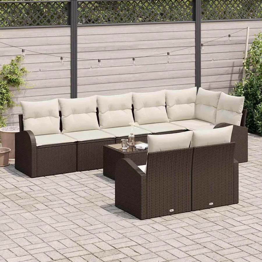 Ensemble de canapé de jardin 9 pcs Marron et blanc polyrotin - 3