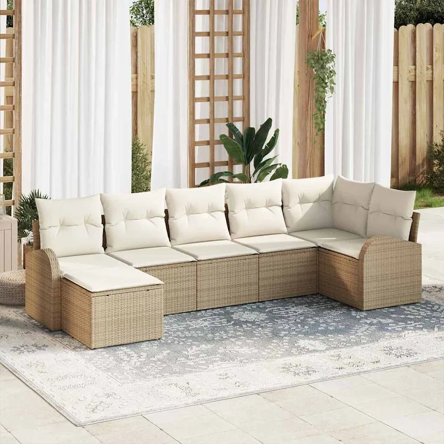 Ensemble de Canapés avec coussin 7 pcs Beige polyrotin