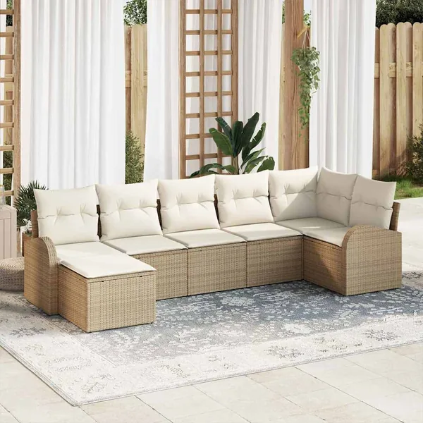Ensemble de Canapés avec coussin 7 pcs Beige polyrotin