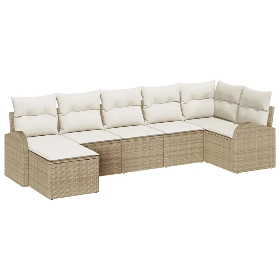 Ensemble de Canapés avec coussin 7 pcs Beige polyrotin - 2
