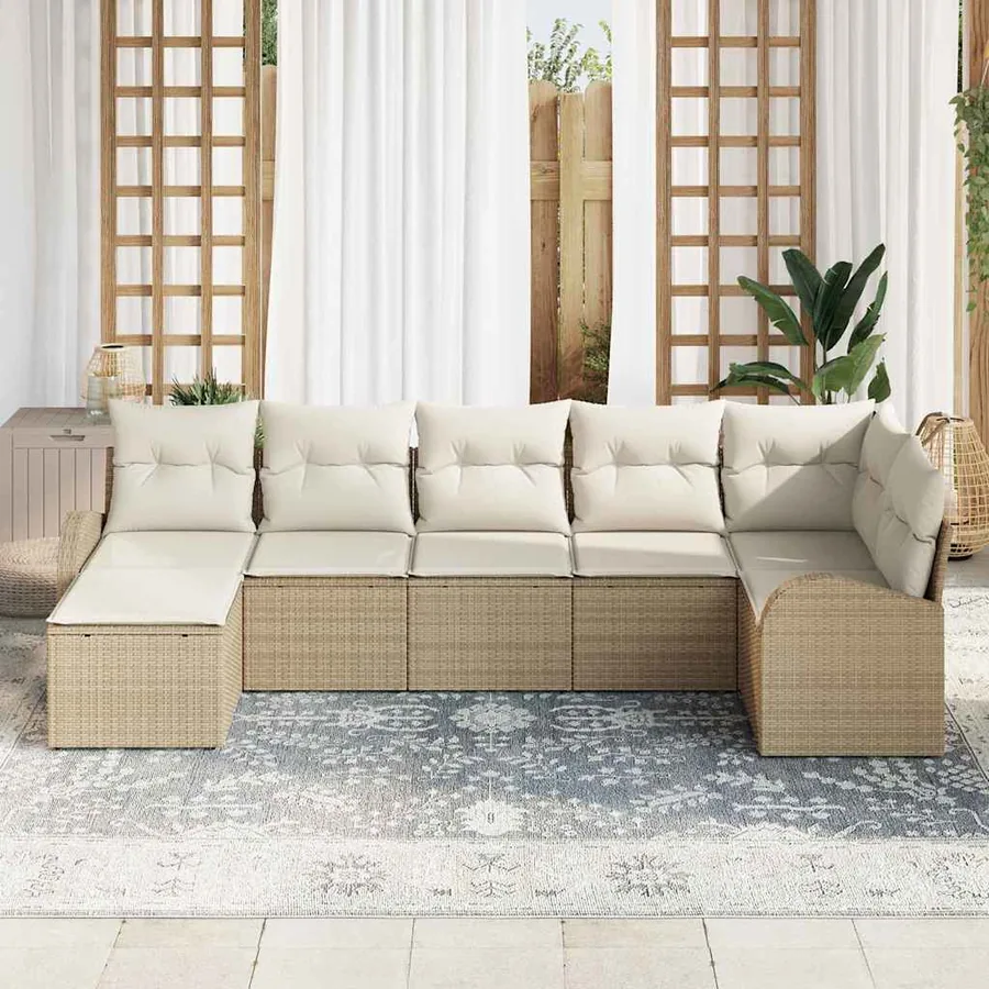 Ensemble de Canapés avec coussin 7 pcs Beige polyrotin - 3
