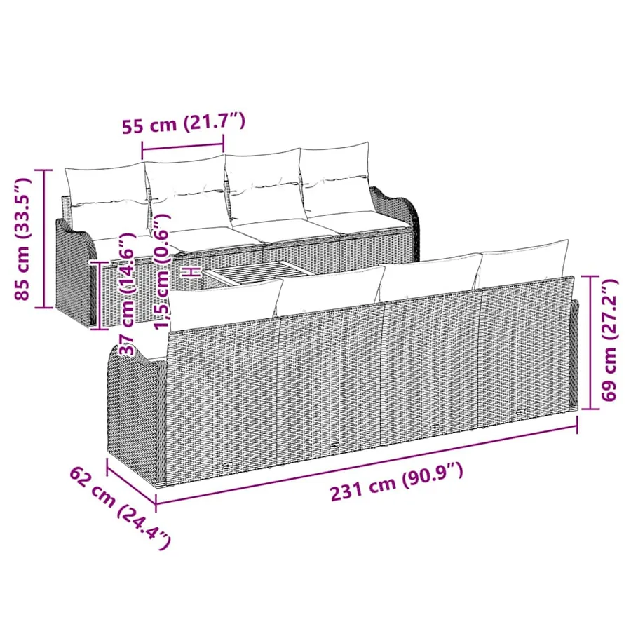 Ensemble de canapé de jardin avec stockage 9 pcs Noir polyrotin - 11