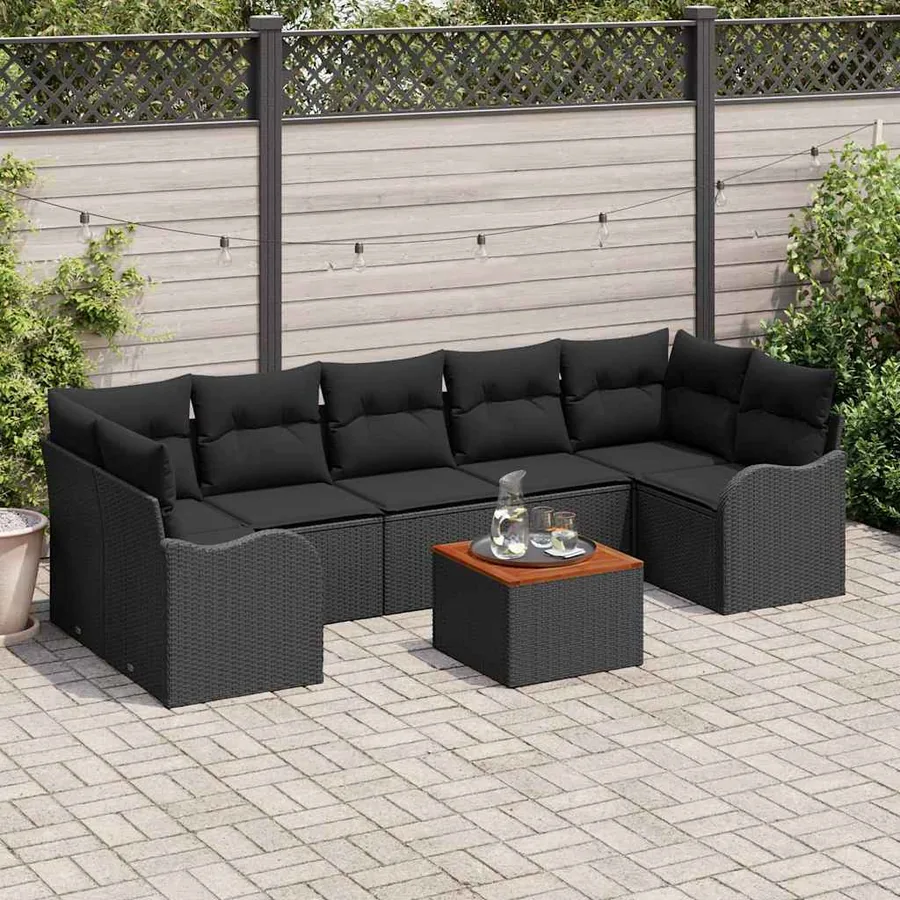 Ensemble de canapé de jardin avec stockage 8 pcs Noir polyrotin