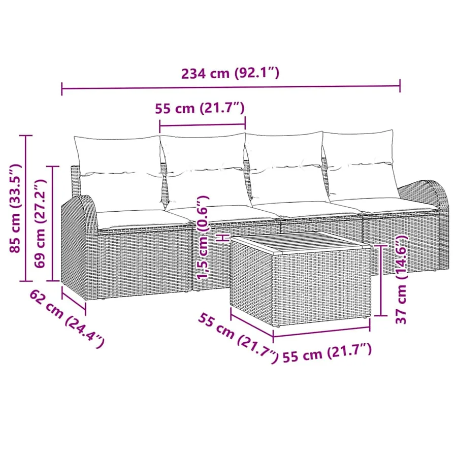 Ensemble de canapé de jardin 5 pcs Beige et Gris clair - 14