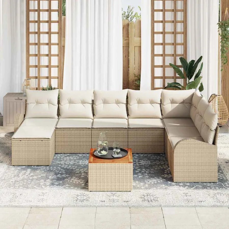 Ensemble de canapé de jardin 9 pcs Beige et crème polyrotin - 3