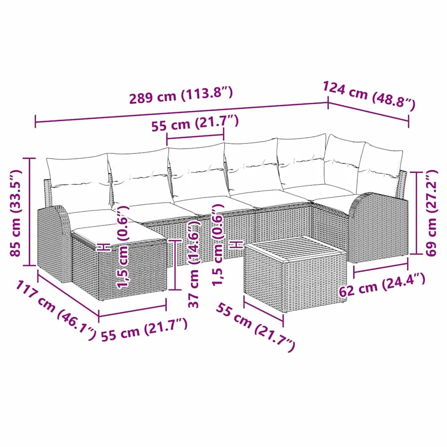 Ensemble de canapé de jardin 8 pcs Beige et Gris clair - 12
