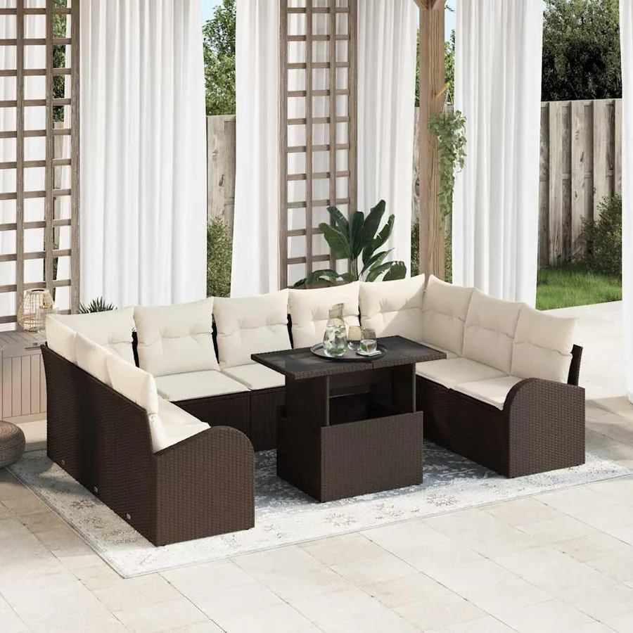 Ensemble de canapé de jardin 10 pcs Marron Poly rotin